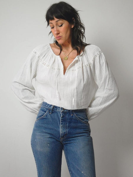 970's Gauze Lace Cropped Blouse