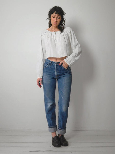 970's Gauze Lace Cropped Blouse