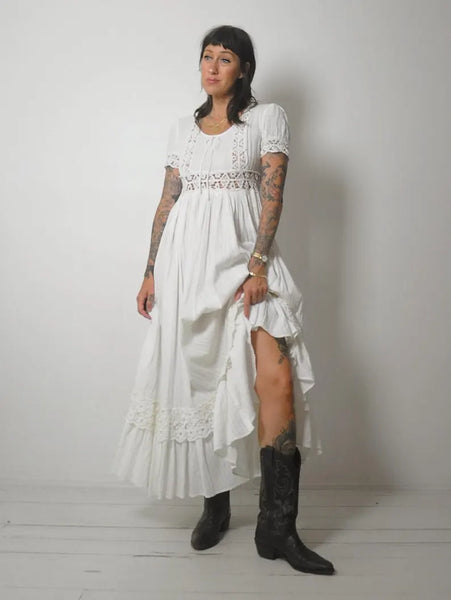1970's Ivory Crochet Pintuck Dress