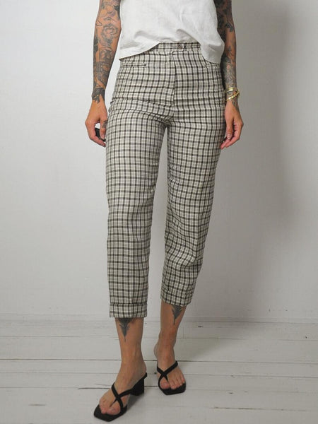 80's French Linen Plaid Pants