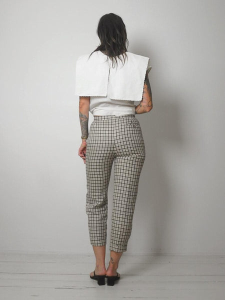 80's French Linen Plaid Pants