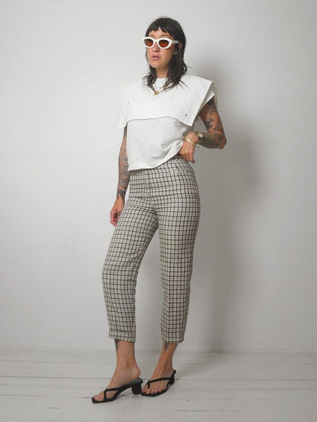 80's French Linen Plaid Pants