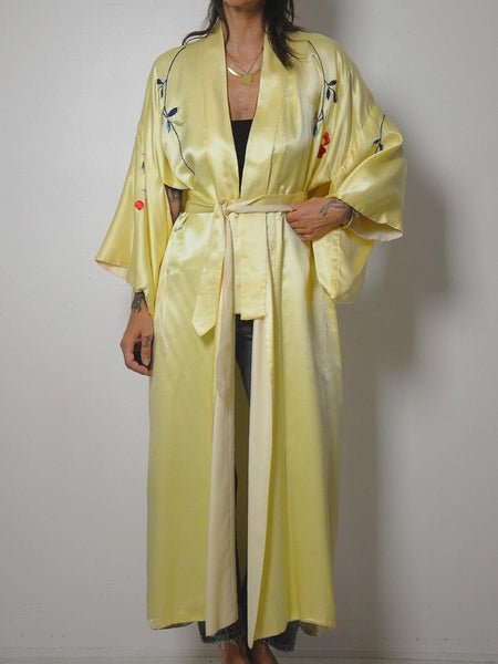 50's Satin Embroidered Kimono Robe