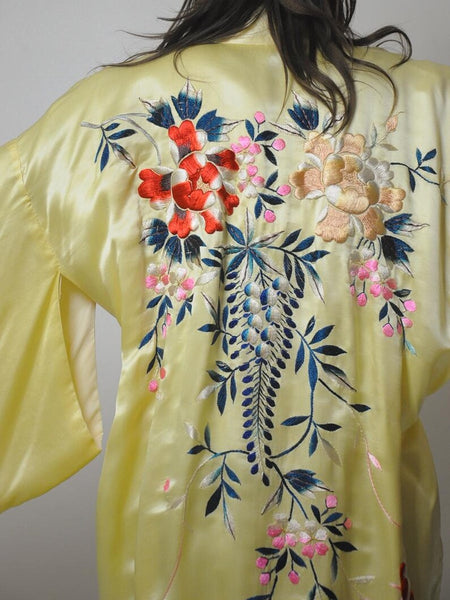 50's Satin Embroidered Kimono Robe