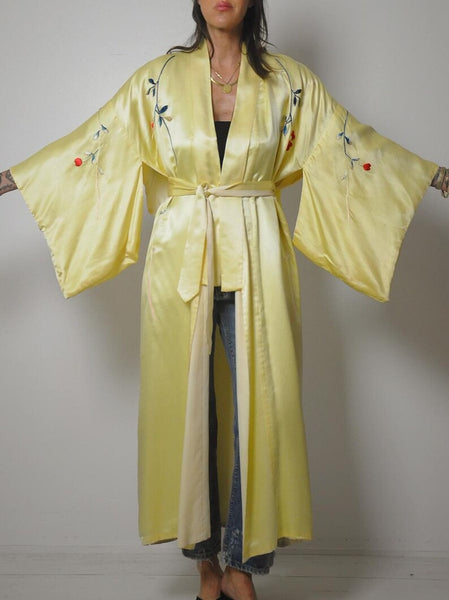 50's Satin Embroidered Kimono Robe