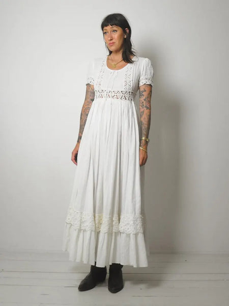 1970's Ivory Crochet Pintuck Dress