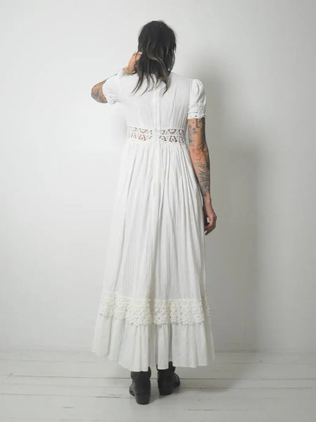 1970's Ivory Crochet Pintuck Dress