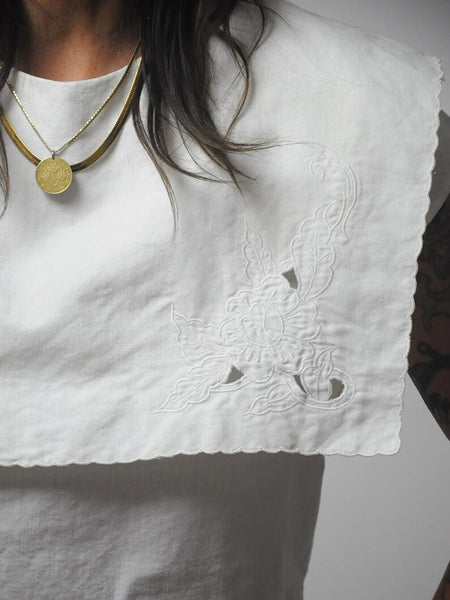 80's Ivory Cotton Bib Blouse