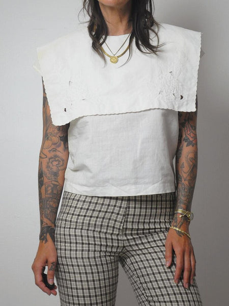 80's Ivory Cotton Bib Blouse