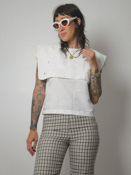 80's Ivory Cotton Bib Blouse