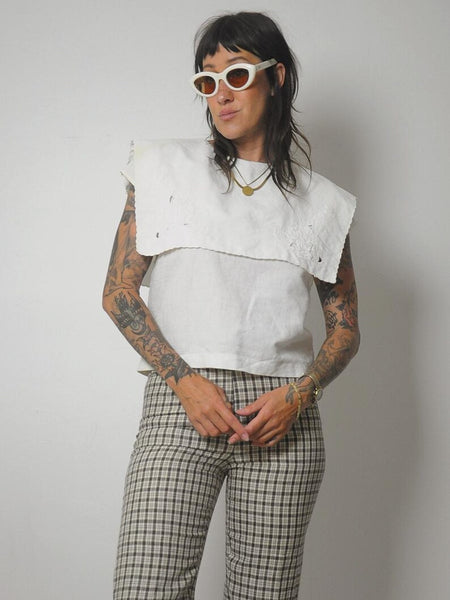 80's Ivory Cotton Bib Blouse