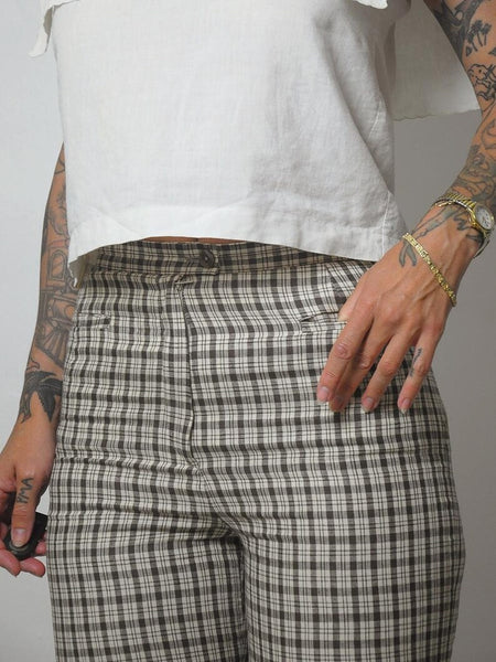 80's French Linen Plaid Pants