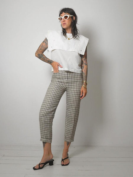 80's French Linen Plaid Pants