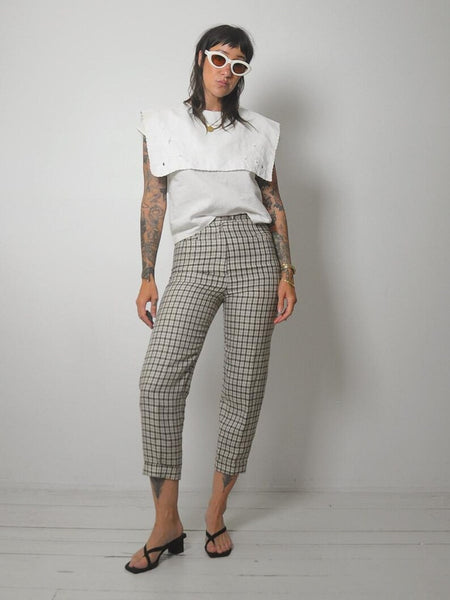 80's French Linen Plaid Pants
