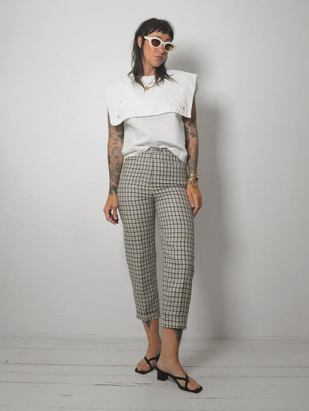 80's French Linen Plaid Pants