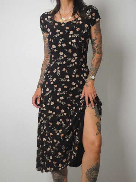 1990's Black Floral Sundress