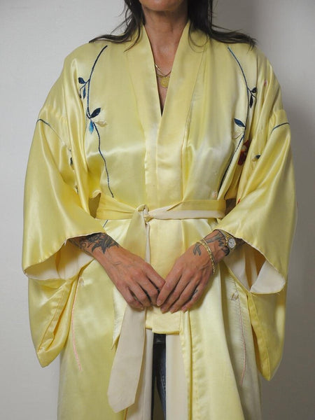 50's Satin Embroidered Kimono Robe