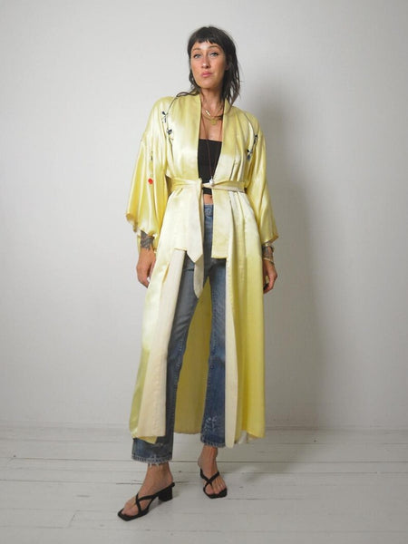 50's Satin Embroidered Kimono Robe