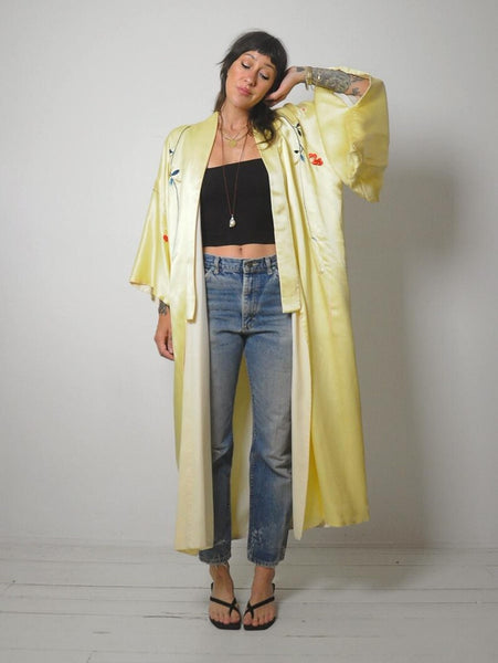 50's Satin Embroidered Kimono Robe