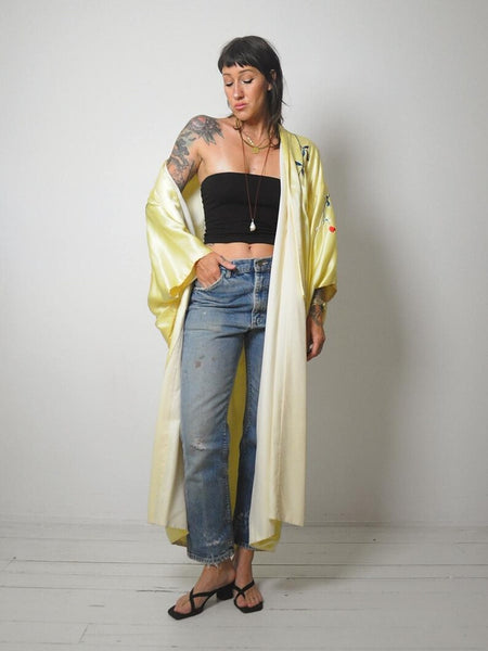 50's Satin Embroidered Kimono Robe