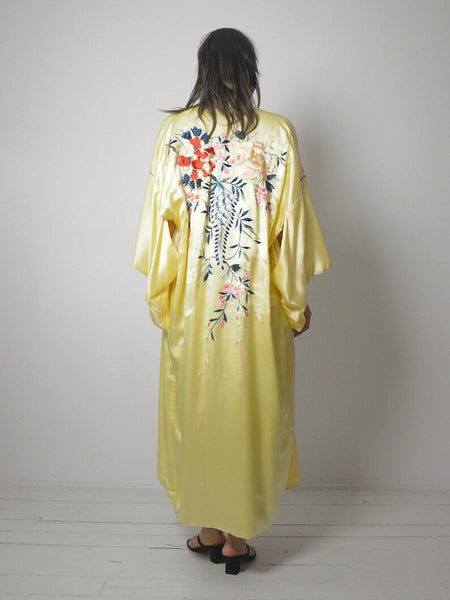 50's Satin Embroidered Kimono Robe