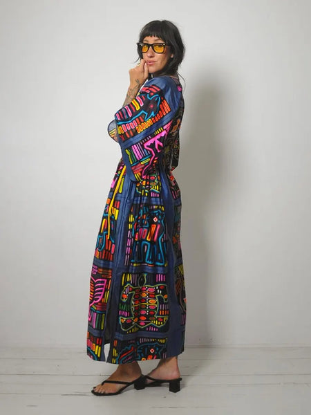1960's Mola Print Caftan Dress