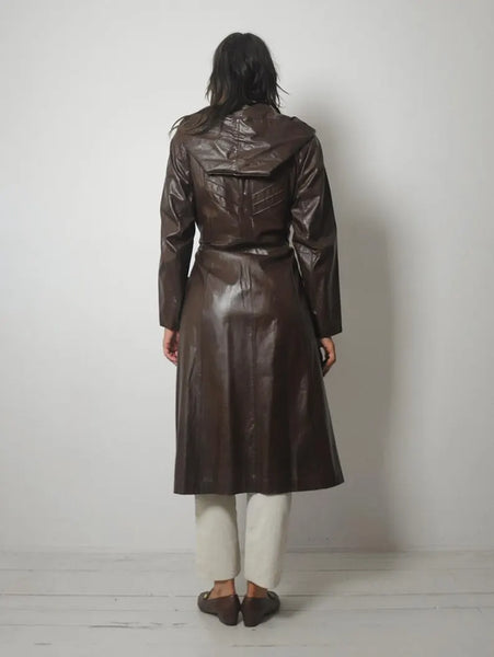1970's Mocha Leather Trench Coat