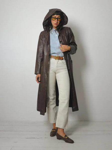 1970's Mocha Leather Trench Coat