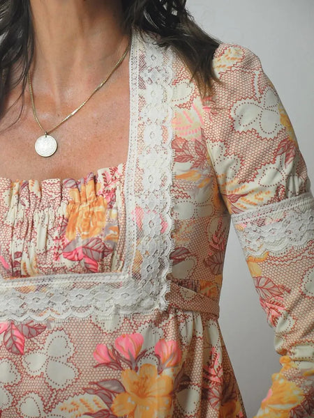 1970's Petite Floral Maxi Dress