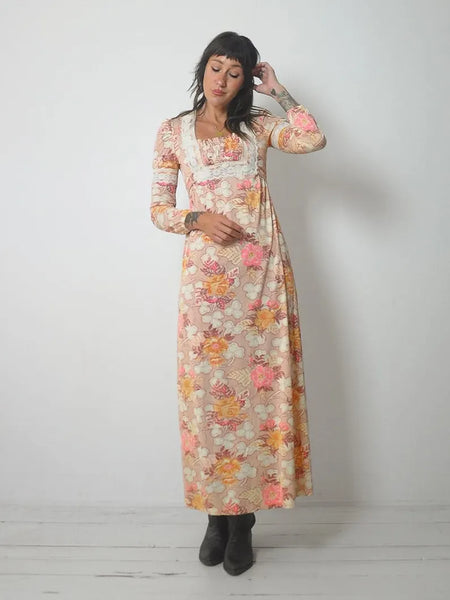 1970's Petite Floral Maxi Dress