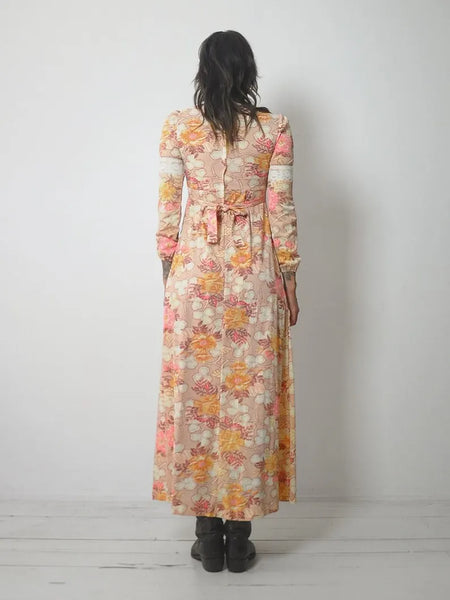 1970's Petite Floral Maxi Dress