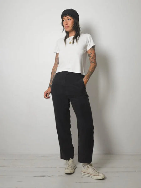 80's Italian Black Silk Pants
