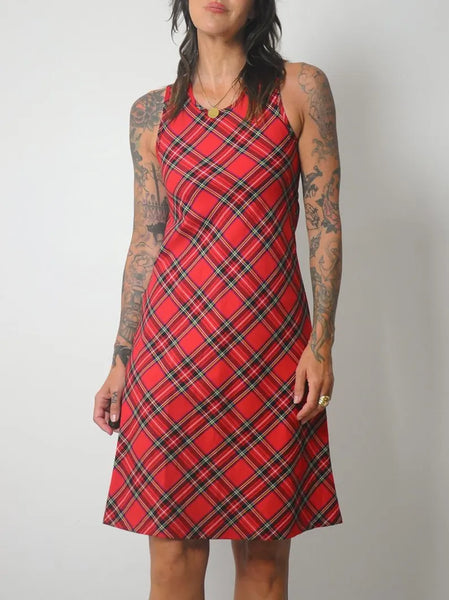 1990's Tartan Plaid Midi Dress