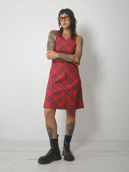 1990's Tartan Plaid Midi Dress