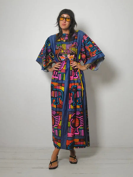 1960's Mola Print Caftan Dress