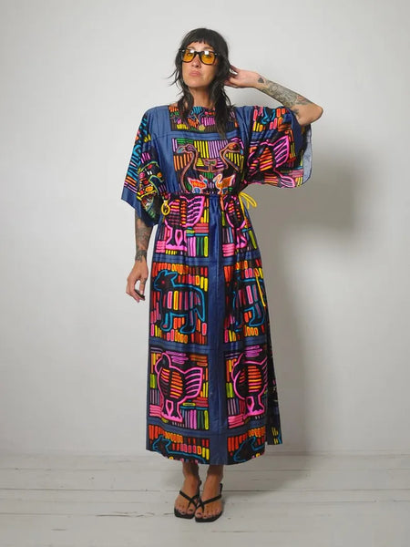 1960's Mola Print Caftan Dress