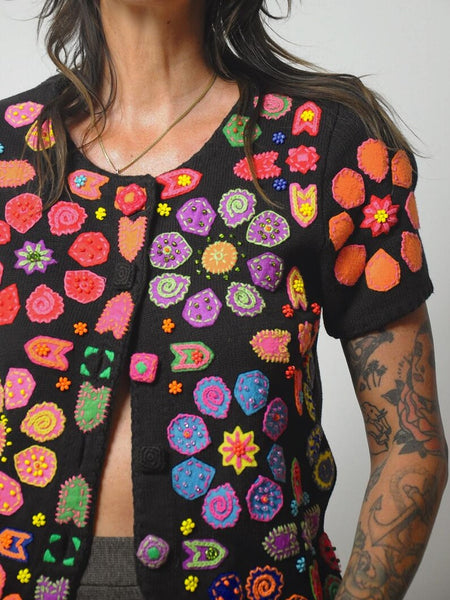 90's Rainbow Flower 3D Cardigan