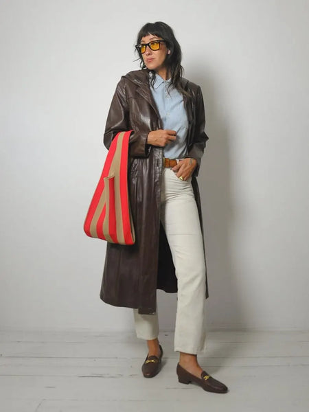 1970's Mocha Leather Trench Coat