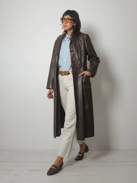 1970's Mocha Leather Trench Coat