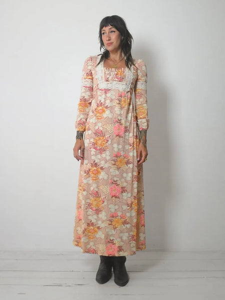 1970's Petite Floral Maxi Dress