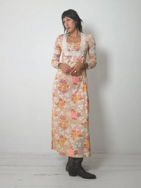 1970's Petite Floral Maxi Dress