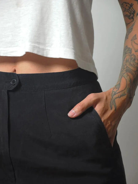 80's Italian Black Silk Pants