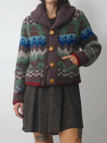 1980's Geo Chunky Wool Cardigan