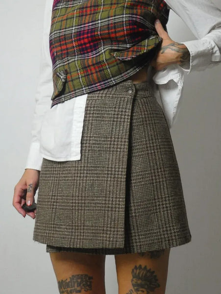 90's Tweed Plaid Wrap Skirt