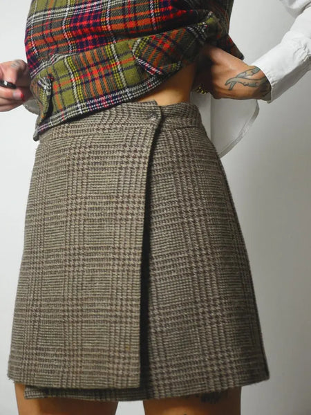 90's Tweed Plaid Wrap Skirt