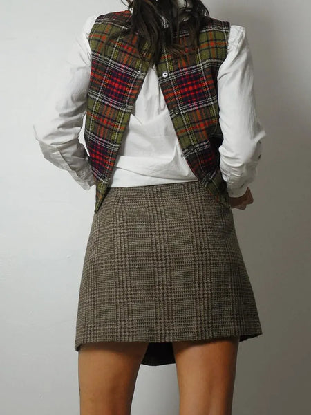 90's Tweed Plaid Wrap Skirt