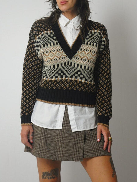90's Checkered Knit Cotton Sweater