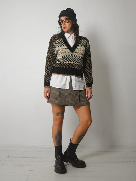 90's Checkered Knit Cotton Sweater