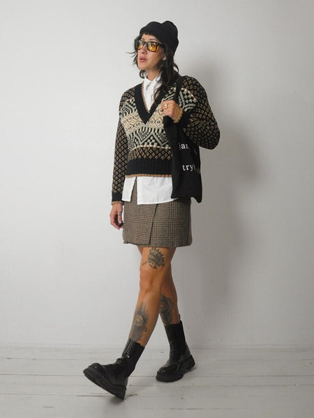 90's Checkered Knit Cotton Sweater