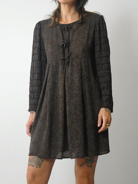 1990's Dark Floral Tie Dress